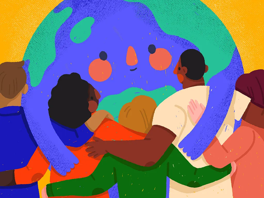 Inclusive team illustration representing a shared and scalable design system