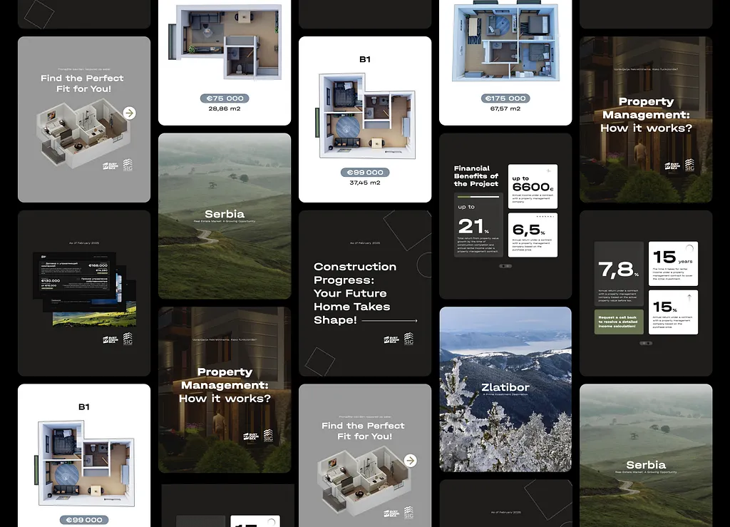 Real-estate social media campaign showing a consistent identity across many formats