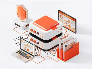 Layered server and security illustration representing scalable SaaS architecture